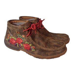 Twisted X Women's Embroidered Floral Rose Chukka Driving Moccasins Sz 9 M Brown